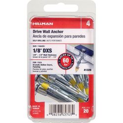 Hillman 1/8 in. D X 1/8 X-Short in. L Metal Round Head Drive Wall Anchors 20 pk