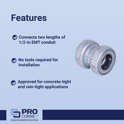 Sigma Engineered Solutions Snap Lock 1/2 in. D Die-Cast Zinc Compression Coupling For EMT 1 pk