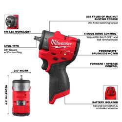 Milwaukee M12 FUEL 3/8 in. Cordless Brushless Subcompact Impact Wrench Tool Only