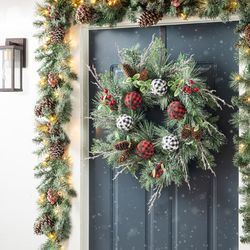 Glitzhome 24 in. D Frosted Ornament, Berry & Pinecone Christmas Wreath