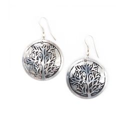 Matr Boomie Womens Tree of Life Round Silver Earrings
