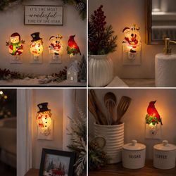 Gerson Assorted Snowman/Santa/Cardinal/Peppermint Nightlight 6 in.