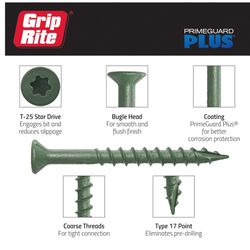 Grip-Rite PrimeGuard Plus No. 9 wire X 2 in. L Gold Star Flat Head Deck Screws 5 lb