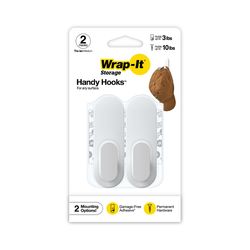 Wrap-It White Plastic Medium Decorative Hooks 2 pk