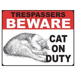 Desperate Enterprises .125 in. H X 16 in. L Multicolored Metal Cat on Duty Wall Sign