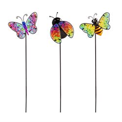 Evergreen Multicolored Glass/Iron 19.88 in. H X 5.31 in. L X 0.2 in. W Mosaic Pollinator Planter Sta