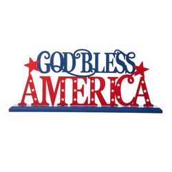Glitzhome Patriotic God Bless America Table Decor Iron/MDF 1 pk