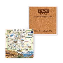 Xplorer Maps Multicolored Ceramic/Cork Colorado Coaster