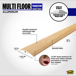 M-D Building Products METAL DECOR 0.5 in. H X 1.5 in. W X 36 in. L Prefinished Beech Aluminum Floor