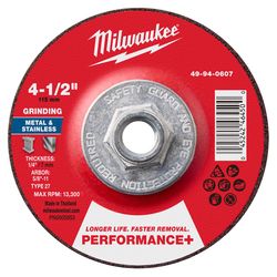 Milwaukee 4.5 in. D X 5/8-11 in. X 1/4 in. thick Metal Grinding Wheel 1 pk