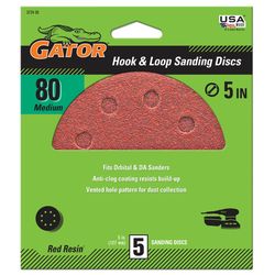Gator 5 in. Aluminum Oxide Hook and Loop Sanding Disc 80 Grit Medium 5 pk