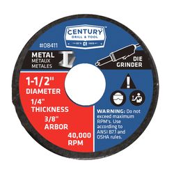 Century Drill & Tool 1-1/2 in. D X 3/8 in. X 1/4 in. thick A24R Grinding Wheel 3 pc