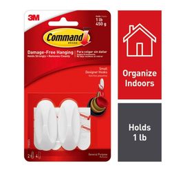 3M Command Small Plastic Designer Hooks 2.125 in. L 2 pk