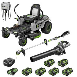 EGO Power+ 42 Zero Turn Mower w/ (6) 6.0Ah Batteries w/ 15 String Trimmer & 530 CFM Leaf Blower