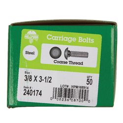HILLMAN 3/8 in. X 3-1/2 in. L Zinc-Plated Steel Carriage Bolt 1 pk
