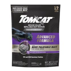 Tomcat Mouse Killer Refillable Bait Station and Bait Blocks For Mice 12 oz 12 pk