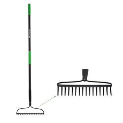 Hooyman 66.25 in. 16 Tine Steel Bow Rake Fiberglass Handle