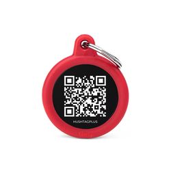 MyFamily HushTag Plus Black Red QR Code Circle Aluminum Cat/Dog Pet Tags