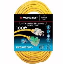 Monster Just Power It Up Outdoor 100 ft. L Yellow Extension Cord 14/3 SJTW