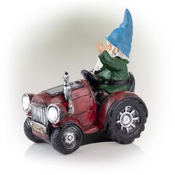 Alpine Polyresin Multi-color 10 in. Garden Gnome Riding Red Tractor Statue