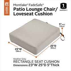 Classic Accessories Montlake Heather Gray Polyester Seat Cushion 5 in. H X 23 in. W X 25 in. L