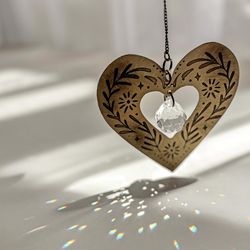 Matr Boomie Antique Gold Glass/Metal 0.25 in. H X 3.75 in. L X 3.75 in. W Cutout Heart Engraved Sunc