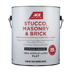 Ace Flat High-Hiding White Water-Based Acrylic Latex Stucco, Masonry and Brick Paint Exterior 1 gal