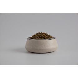 Loopy Products Cream Resin/Stainless Steel 2 cups Pet Bowl For All Pets