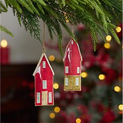 Good Tidings Red Barn and House Ornament 6 in.