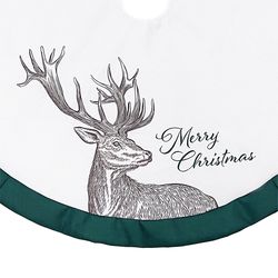Celebrations Home Green/White Merry Christmas Deer Tree Skirt 48 in.