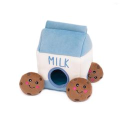 ZippyPaws Burrow For Dog Brown/White Plush Milk and Cookies Dog Toy 1 pk