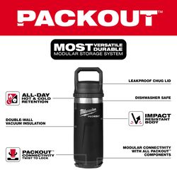 Milwaukee Packout 18 oz Black BPA Free Bottle with Chug Cap