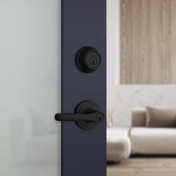 Kwikset Henley Matte Black Lever and Single Cylinder Deadbolt KW1 1-3/4 in.
