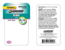 Jandorf 16-14 Ga. Uninsulated Wire Ring Terminal Silver 5 pk