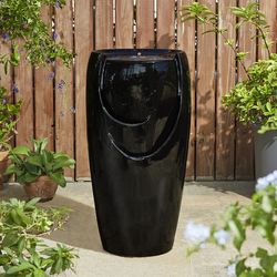 Glitzhome Ceramic Black 28.50 in. H Pot Outdoor Fountain