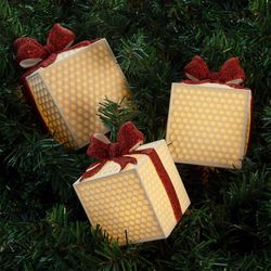 Lin-Con Marketing Omega Bright Designs LED White with Red Bows Gift Box Table Decor 6 in.