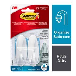 3M Command Medium Plastic Bath Hook 3.125 in. L 2 pk
