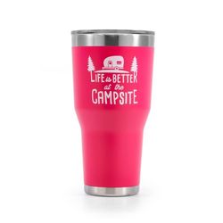 Camco 30 oz Coral Pink BPA Free Life is Better at the Campsite Insulated Tumbler with Travel Lid