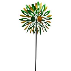 Alpine Green/Yellow Iron 85 in. H Garden Stake Spinner
