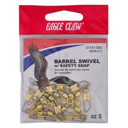 Eagle Claw #5 BRASS BARREL SWIVEL W/SAFETY SNAP 12PK Fishing Tackle