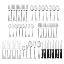 Pfaltzgraff Silver Stainless Steel Scalloped tip Flatware Set 53 pk