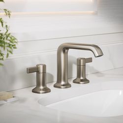 Sterling Agosti Vibrant Brushed Nickel Contemporary Widespread Bathroom Sink Faucet 8 in.