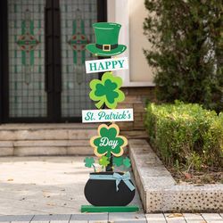 Glitzhome St. Patrick's Day Shamrocks Porch Decor MDF Wood 1 pc