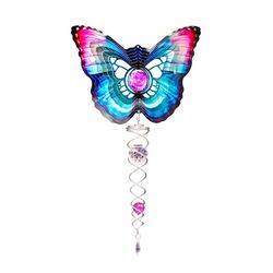 Spinfinity Designs Multi-color Stainless Steel 6.5 in. Crystal Butterfly Mini Set Outdoor Spinner