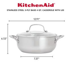 KitchenAid Polished Stainless Steel Casserole 4 qt Silver