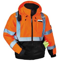 Ergodyne GloWear XL Long Sleeve Unisex Hooded Bomber Jacket Orange
