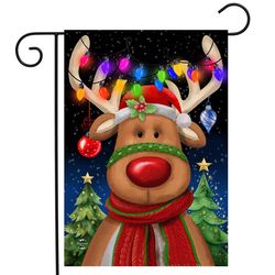 Briarwood Lane Festive Reindeer Garden Flag 18 in. H X 13  L