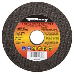 Forney 4-1/2 in. D X 7/8 in. X 1/16 in. thick Aluminum Oxide Metal Cut-Off Wheel 1 pc