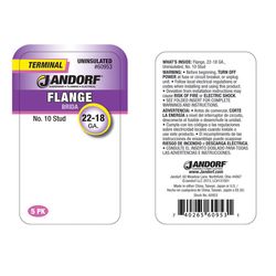 Jandorf 22-18 Ga. Uninsulated Wire Terminal Flange Silver 5 pk