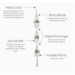 Meesh Drops Natural Macrame 54 in. H Triple Bunk Plant Hanger 1 pk